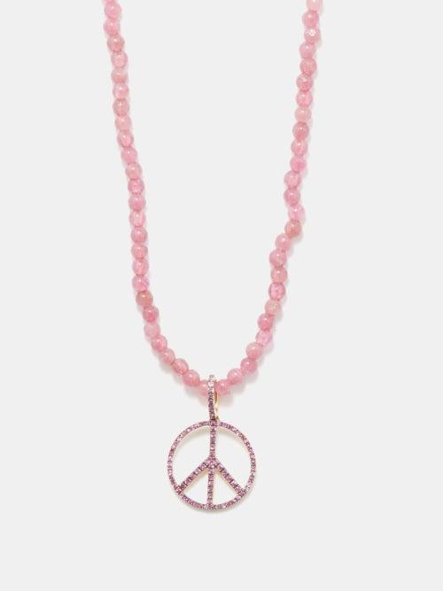 Rosa De La Cruz - Peace Tourmaline, Sapphire & Gold Beaded Necklace - Womens - Pink