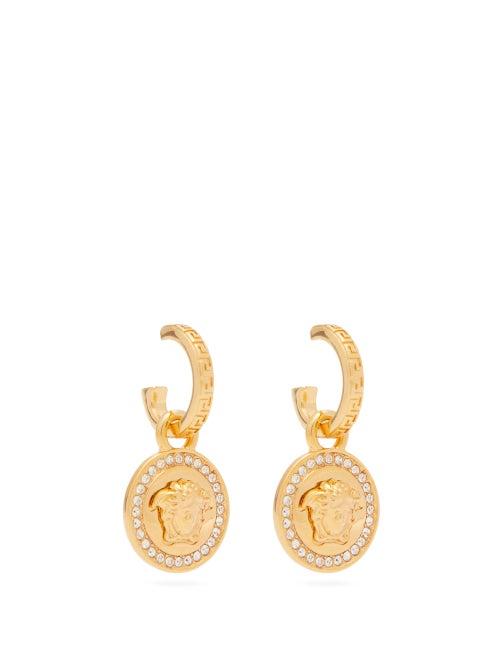 Matchesfashion.com Versace - Medusa Crystal Embellished Drop Earrings - Womens - Gold