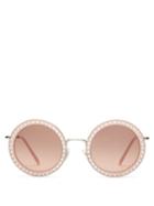 Matchesfashion.com Miu Miu - Dlice Studded Round Acetate Sunglasses - Womens - Pink