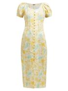 Matchesfashion.com Cult Gaia - Charlotte Leaf Print Cotton Blend Midi Dress - Womens - Yellow Print