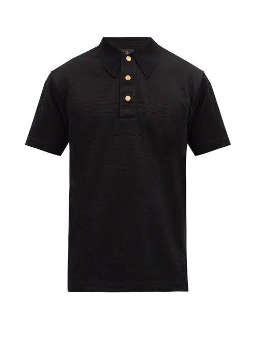 Matchesfashion.com Dunhill - Ribbed Cotton And Silk Polo Shirt - Mens - Black