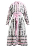 Matchesfashion.com Dodo Bar Or - Constanza Geometric Embroidered Cotton Midi Dress - Womens - Pink Multi