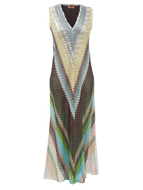 Missoni - V-neck Zigzag Lace-knitted Maxi Dress - Womens - Multi Stripe