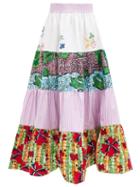 Ladies Rtw Rianna + Nina - Kendima Printed Cotton-volant Midi Skirt - Womens - Blue Multi