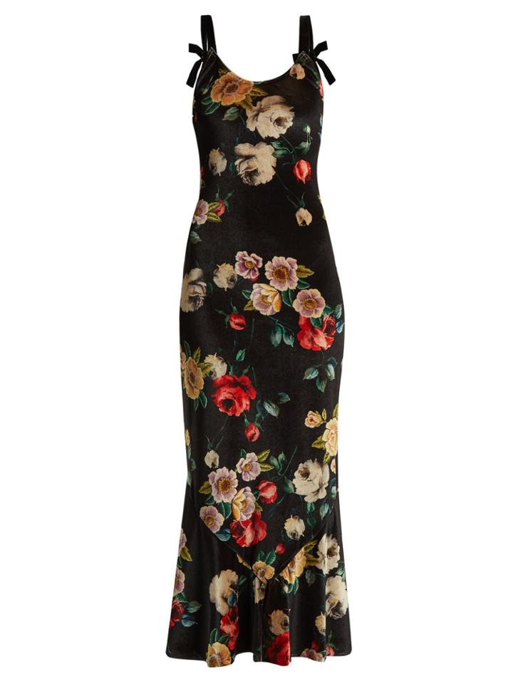 Attico Rose-print Velvet Dress