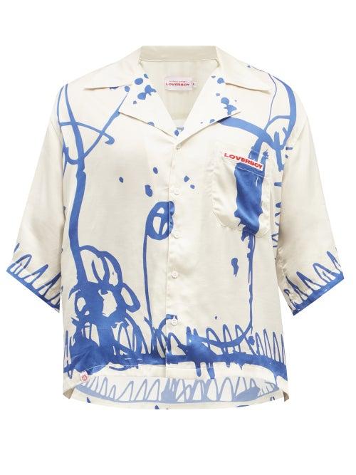 Charles Jeffrey Loverboy - Drawing-print Poplin Short-sleeved Shirt - Mens - White