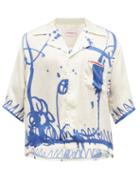 Charles Jeffrey Loverboy - Drawing-print Poplin Short-sleeved Shirt - Mens - White