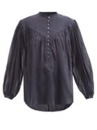 Matchesfashion.com Isabel Marant - Kileida Balloon-sleeve Cotton-blend Blouse - Womens - Black