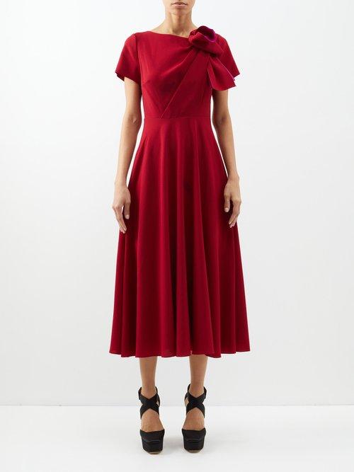 Roksanda - Brigitte Bow-shoulder Midi Dress - Womens - Burgundy