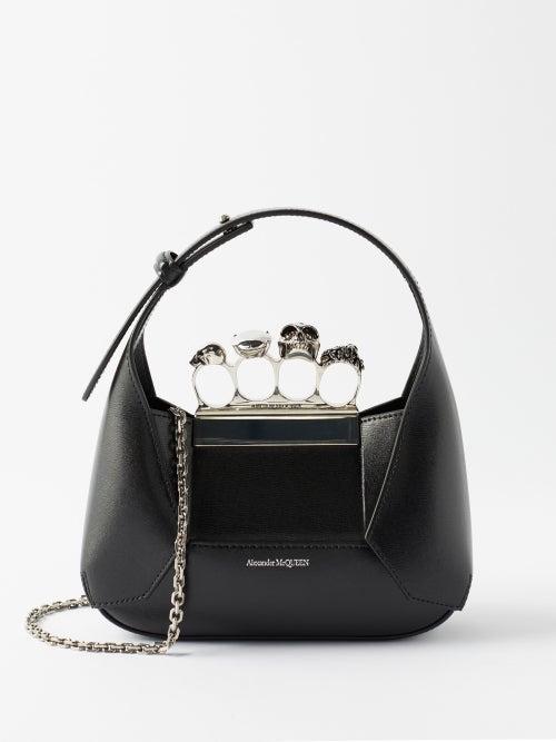 Alexander Mcqueen - Four Ring Small Crystal And Leather Shoulder Bag - Womens - Black