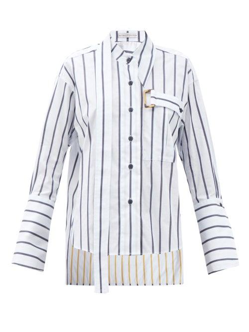 Matchesfashion.com Palmer//harding - Lina Buckle-strap Striped Cotton Shirt - Womens - White Navy