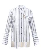 Matchesfashion.com Palmer//harding - Lina Buckle-strap Striped Cotton Shirt - Womens - White Navy