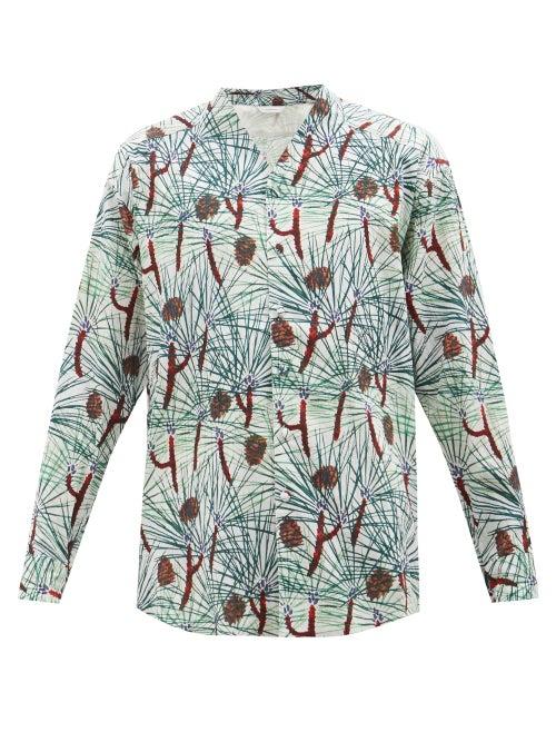 Sasquatchfabrix. - Wa-neck Printed Cotton Shirt - Mens - Blue Multi