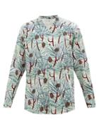 Sasquatchfabrix. - Wa-neck Printed Cotton Shirt - Mens - Blue Multi