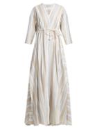 Matchesfashion.com Palmer//harding - Striped Drawstring Waist Cotton Blend Maxi Dress - Womens - Beige Multi