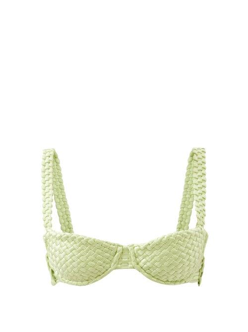 Isa Boulder - Fullweave Woven Underwired Bikini Top - Womens - Lime Green