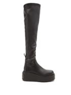 Valentino Garavani - Over-the-knee Leather Wedge Boots - Womens - Black
