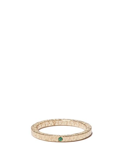 Azlee - Petit Emerald & 18kt Gold Ring - Womens - Green Gold