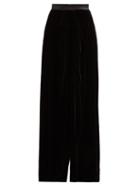 Matchesfashion.com Vika Gazinskaya - High Rise Wrap Front Wide Leg Velvet Trousers - Womens - Black