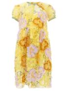 Ashish - Fuzzy Flower Embroidered-organza Dress - Womens - Yellow Multi