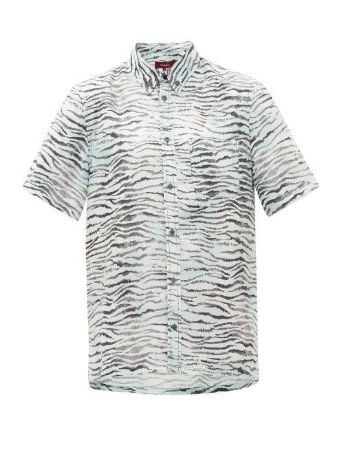 Matchesfashion.com Sies Marjan - Rooney Tiger-print Silk-twill Shirt - Mens - Light Blue