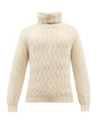 Inis Mein - Roll-neck Chevron Merino Wool-blend Sweater - Mens - Cream