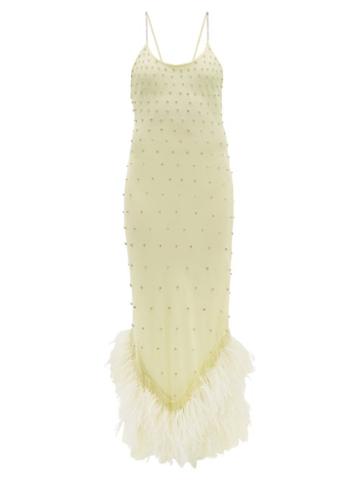 Matchesfashion.com The Attico - Feather Trim Crystal Embellished Dress - Womens - Light Yellow