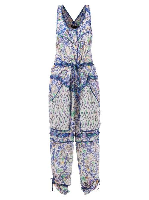 Isabel Marant - Vassili Drawstring-cuff Printed-crepe Jumpsuit - Womens - Blue Multi