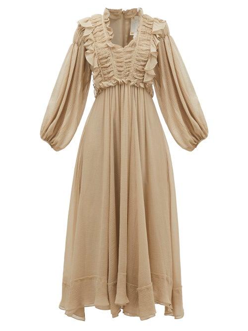Matchesfashion.com Ssone - Spirit Ruffled Crinkled-voile Midi Dress - Womens - Grey