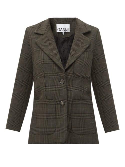 Matchesfashion.com Ganni - Prince Of Wales-check Single-breasted Twill Jacket - Womens - Dark Grey