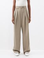 The Row - Marcellita Pleated Wool Wide-leg Trousers - Womens - Mid Beige