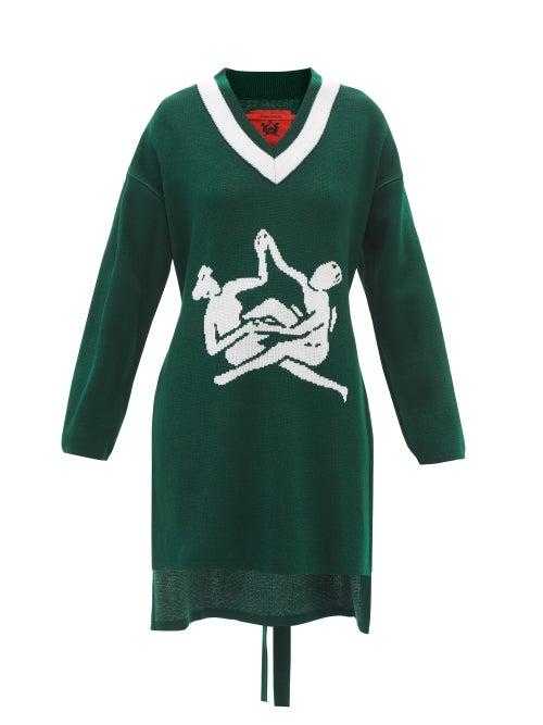 Thebe Magugu - Sisterhood-intarsia Longline Sweater - Womens - Green