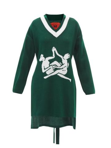 Thebe Magugu - Sisterhood-intarsia Longline Sweater - Womens - Green