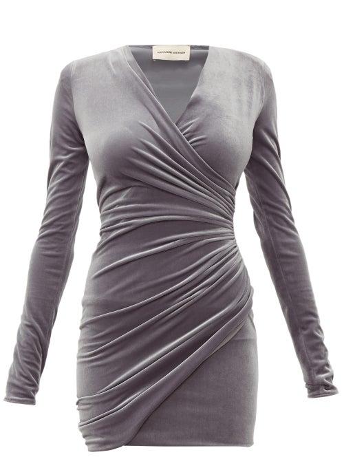Matchesfashion.com Alexandre Vauthier - Draped Wrap Style Velvet Mini Dress - Womens - Grey