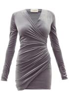 Matchesfashion.com Alexandre Vauthier - Draped Wrap Style Velvet Mini Dress - Womens - Grey