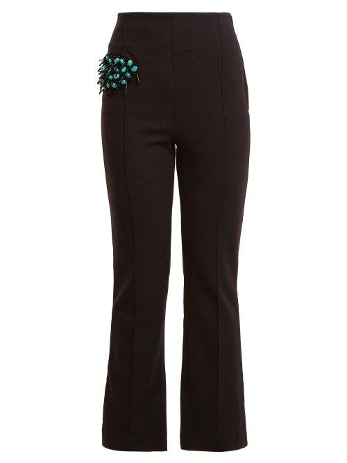 Matchesfashion.com Toga - Bead Embellished Straight Leg Wool Blend Trousers - Womens - Navy