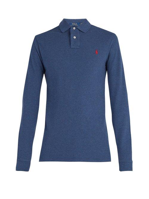 Matchesfashion.com Polo Ralph Lauren - Long Sleeved Cotton Piqu Polo Shirt - Mens - Navy