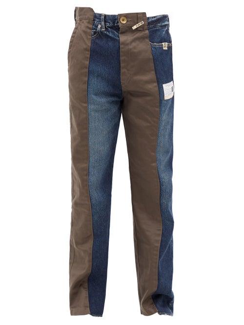 Mihara Yasuhiro - Denim And Canvas Panelled Trousers - Mens - Indigo