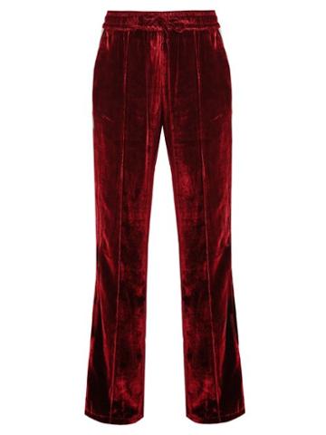 Matchesfashion.com Serena Bute - Contrast Striped Wide Leg Velvet Trousers - Womens - Burgundy Multi