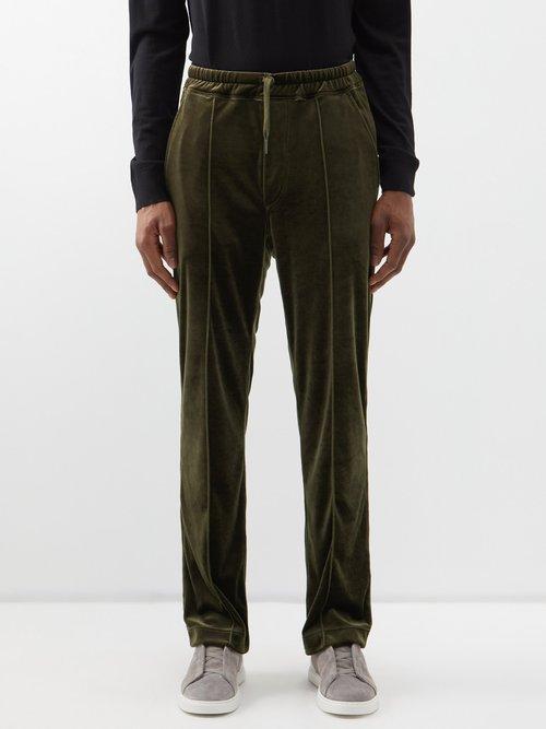 Tom Ford - Drawstring-waist Velvet Track Pants - Mens - Dark Green