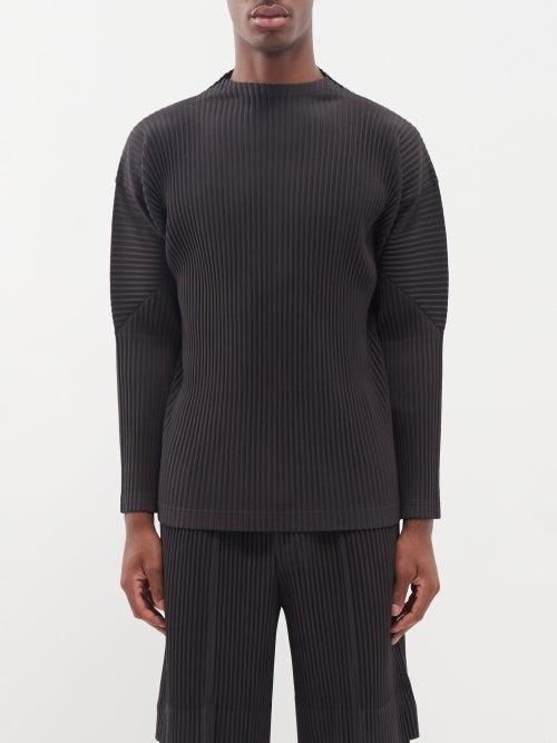 Homme Pliss Issey Miyake - Technical-pleated Long-sleeved T-shirt - Mens - Dark Grey