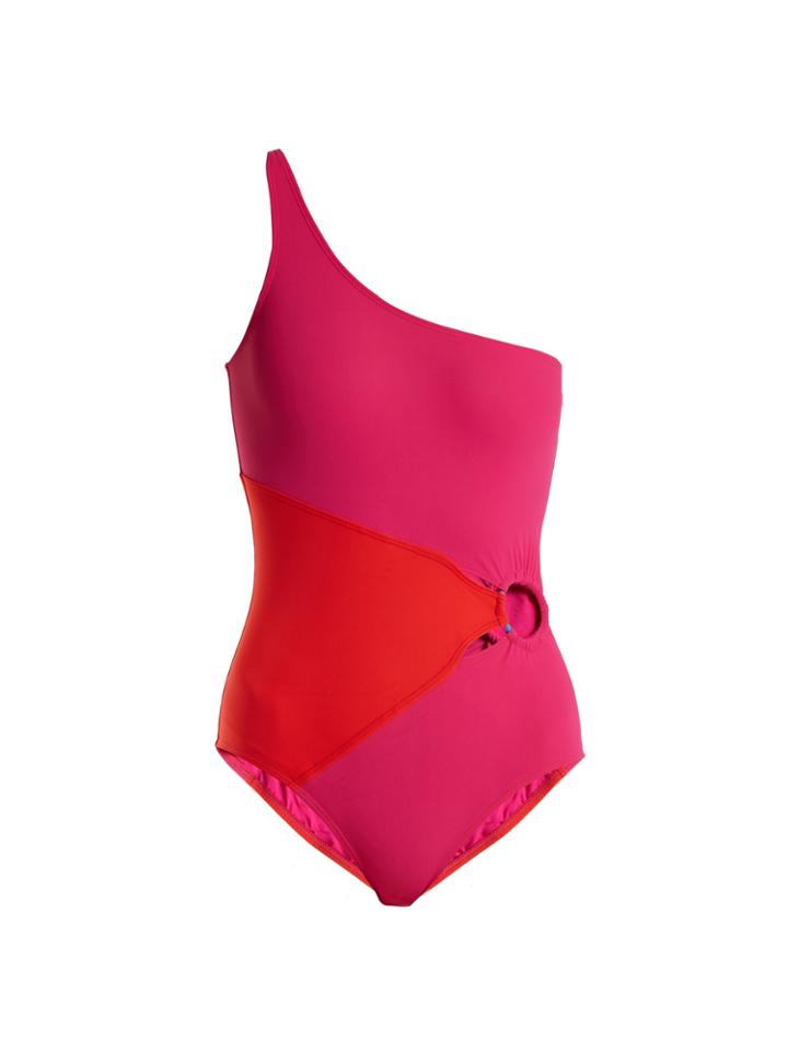 Diane Von Furstenberg One-shoulder Contrast-panel Swimsuit