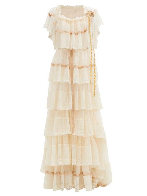 Matchesfashion.com Loveshackfancy - Fabia Tiered Lace Gown - Womens - Cream