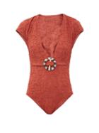 Matchesfashion.com Dodo Bar Or - Esterika Plunge-neck Belted Jacquard Swimsuit - Womens - Dark Red