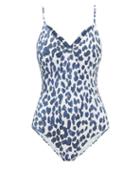 Matchesfashion.com On The Island By Marios Schwab - Asterias V-neck Leopard-print Swimsuit - Womens - Blue Print