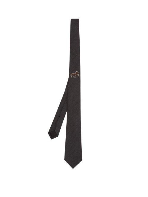 Matchesfashion.com Gucci - Horse Embroidered Silk And Wool Blend Tie - Mens - Grey