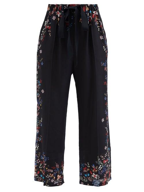 Erdem - Horace Hogarth-print Crepe De Chine Trousers - Womens - Black Multi