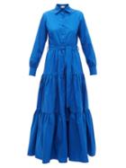 Matchesfashion.com La Doublej - Bellini Tiered Cotton Poplin Dress - Womens - Blue