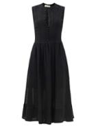 Matchesfashion.com Zeus + Dione - Fermeli Buttoned-bodice Linen-blend Midi Dress - Womens - Black