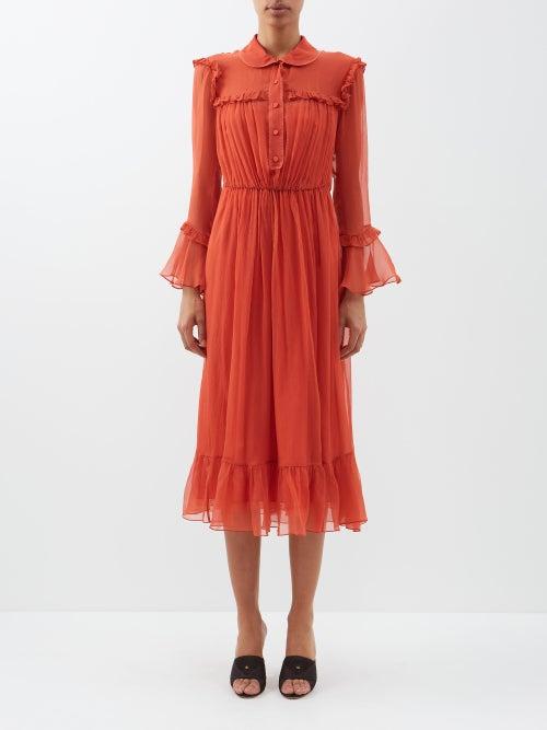 Gucci - Ruffled Chiffon Midi Dress - Womens - Red
